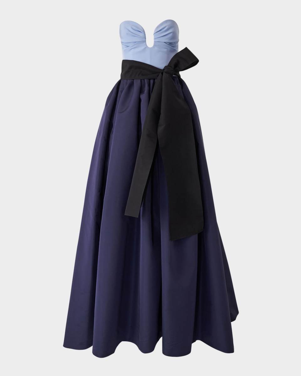 Strapless Colorblock Bow Ball Gown